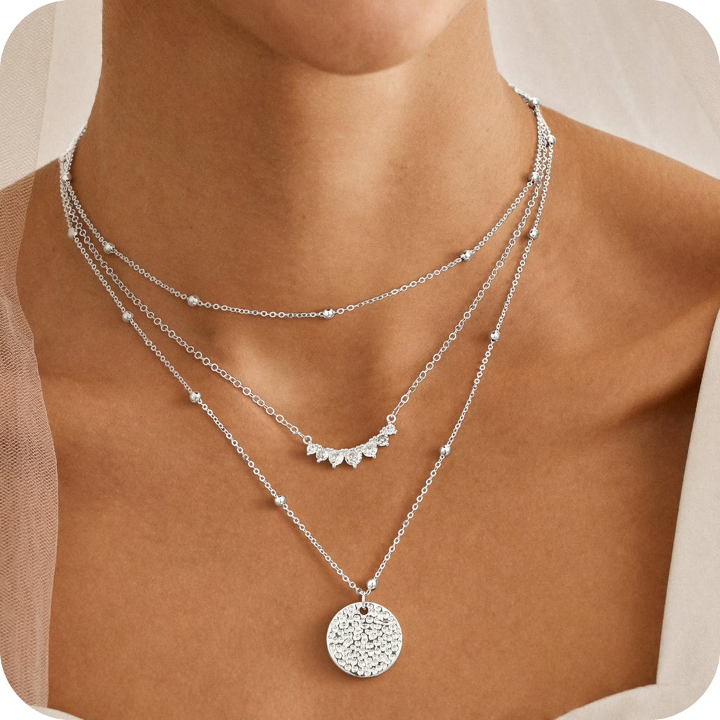 GOSFRY 3 layer 14K Gold/Silver Plated Necklaces Set for Women Dainty Stackable Circle Pendant Chain Perfect Jewelry Gifts