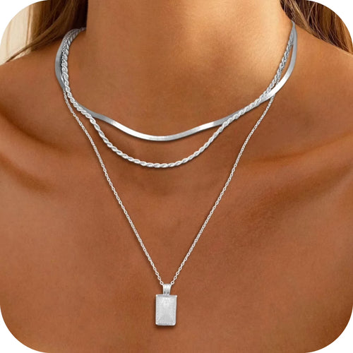 GOSFRY 14K Gold Plated Layered Necklace Set for Women Dainty Paperclip Chain Stackable Circle Pendant Perfect Jewelry Gifts