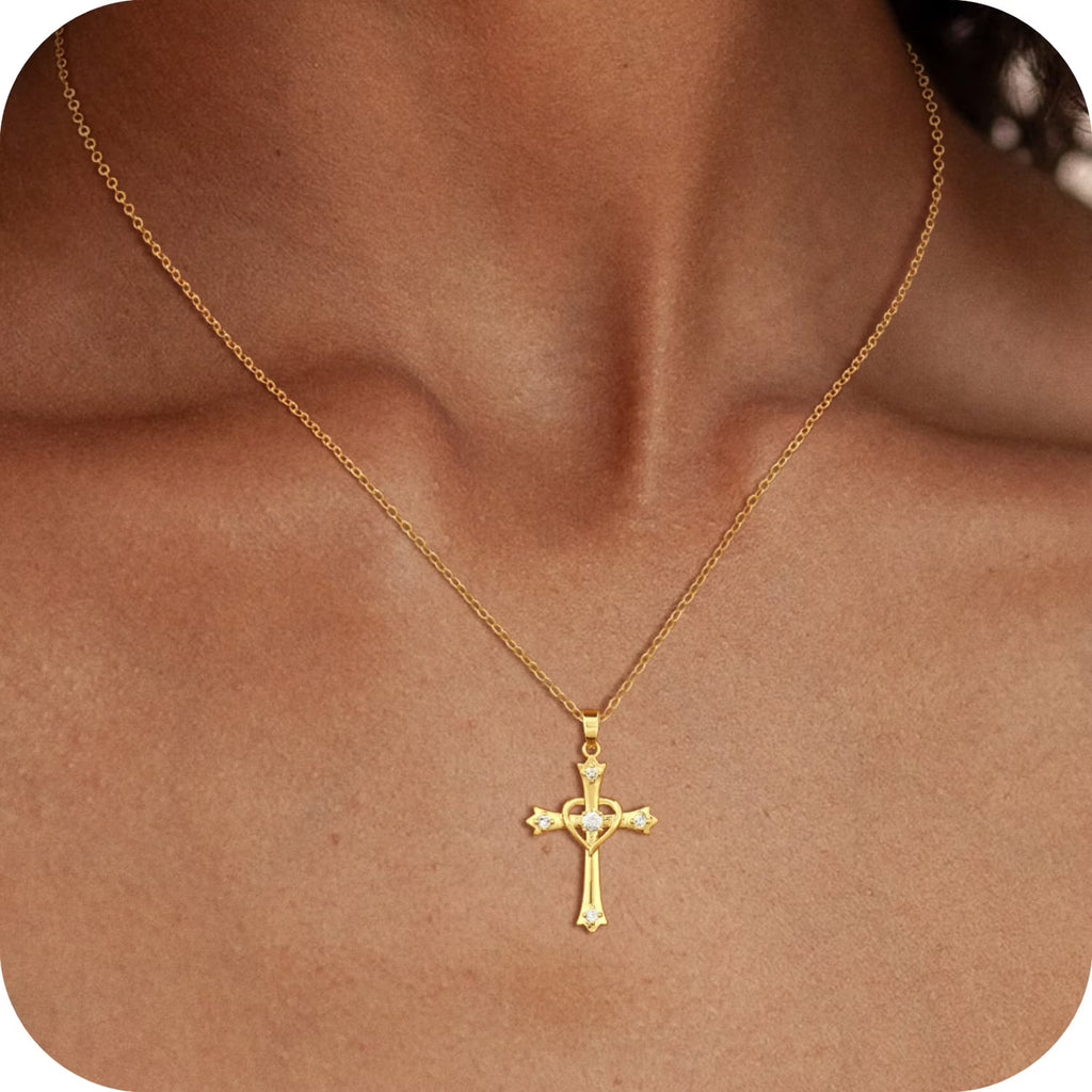 GOSFRY Cross Necklace for Women 14K Real Gold Plated Dainty Small Cross Pendant Choker Simple Trendy Cute Easter Religious Faith Jewelry Gift