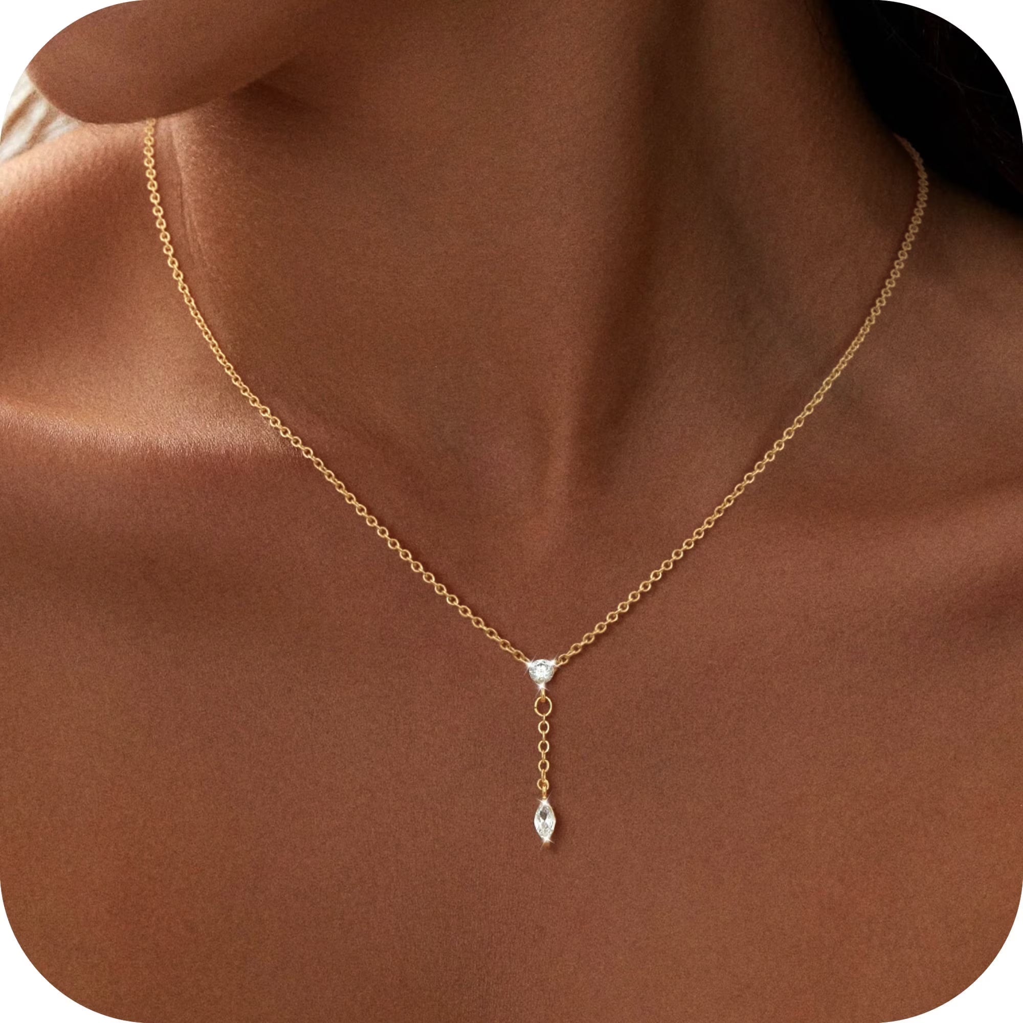 GOSFRY Long Necklaces for Women Trendy Dainty Layered Lariat Necklace 14k Gold/Silver Plated Y Shaped Beaded Chain Non Tarnish Drop Necklaces Simple Adjustable Jewelry Gifts