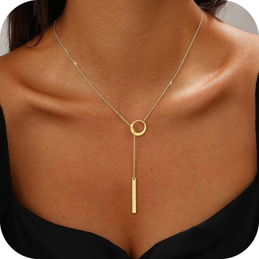 GOSFRY Long Necklaces for Women Trendy Dainty Layered Lariat Necklace 14k Gold/Silver Plated Y Shaped Beaded Chain Non Tarnish Drop Necklaces Simple Adjustable Jewelry Gifts