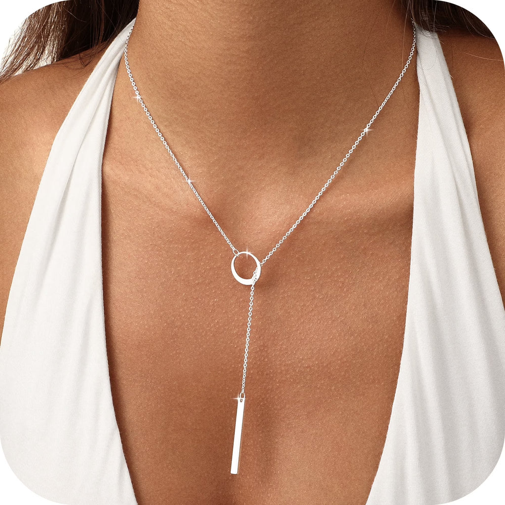 GOSFRY Long Necklaces for Women Trendy Dainty Layered Lariat Necklace 14k Gold/Silver Plated Y Shaped Beaded Chain Non Tarnish Drop Necklaces Simple Adjustable Jewelry Gifts