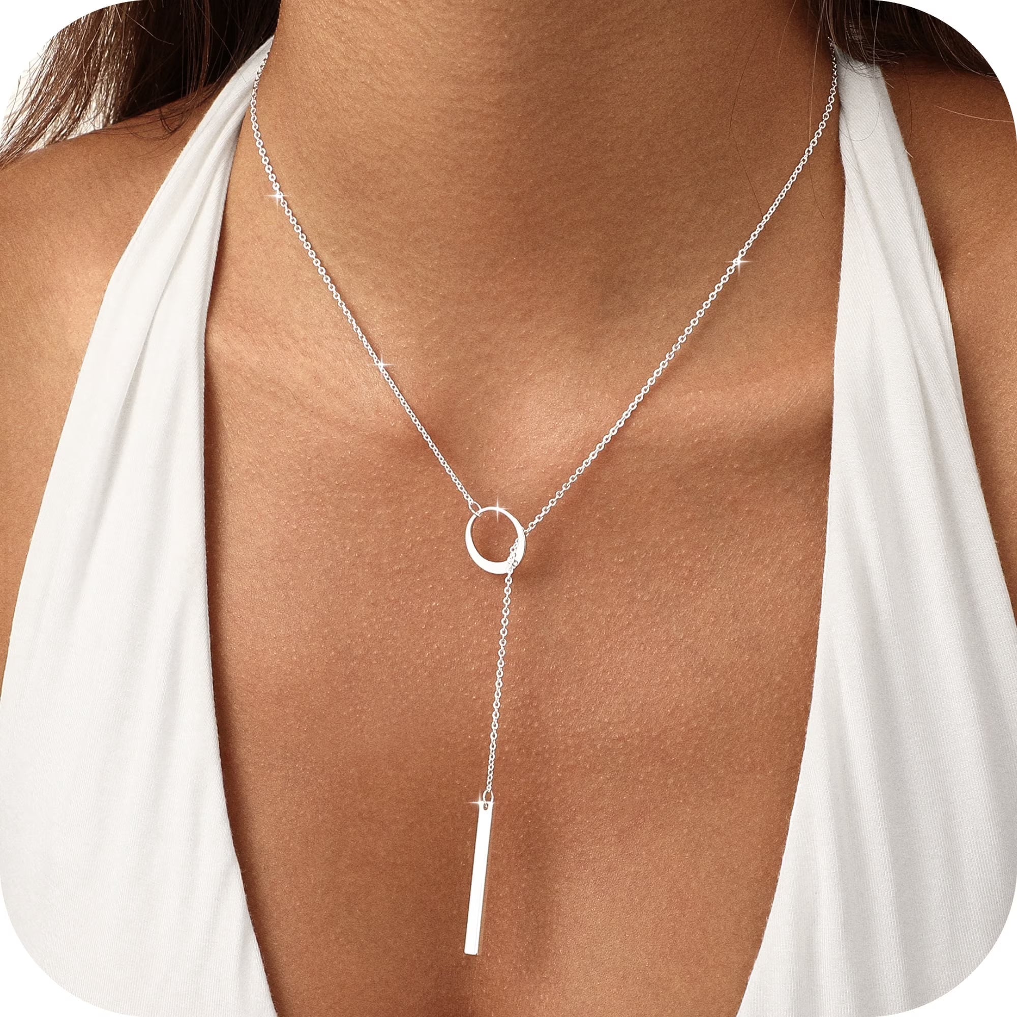 GOSFRY Long Necklaces for Women Trendy Dainty Layered Lariat Necklace 14k Gold/Silver Plated Y Shaped Beaded Chain Non Tarnish Drop Necklaces Simple Adjustable Jewelry Gifts