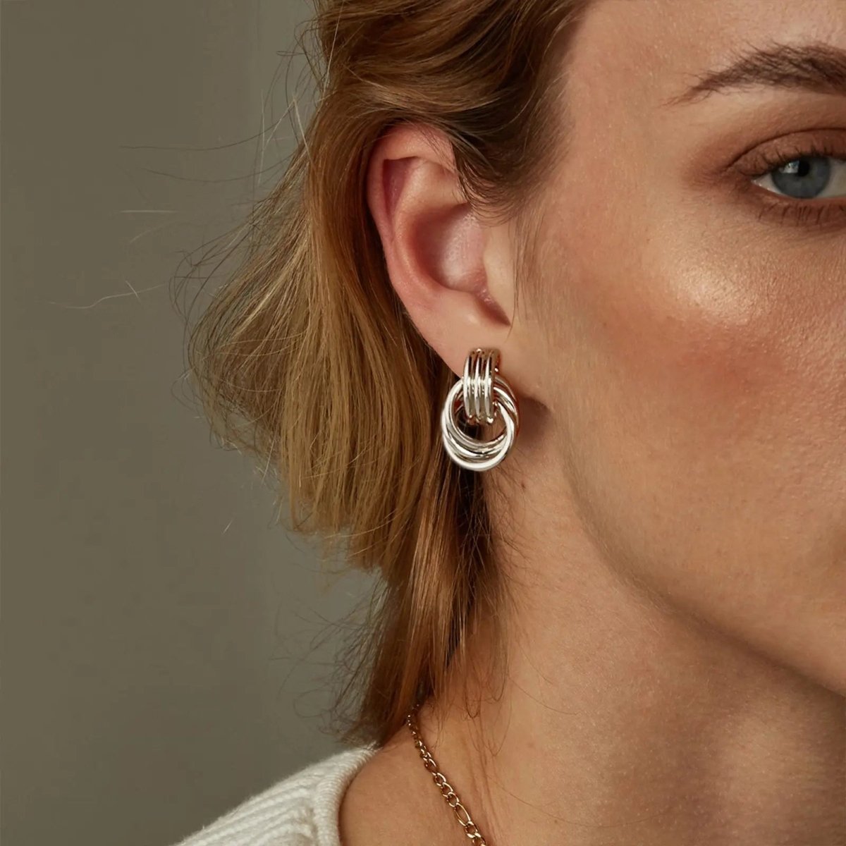 Chunky Hoop Knot Dangle Drop Stud Earrings - GOSFRY