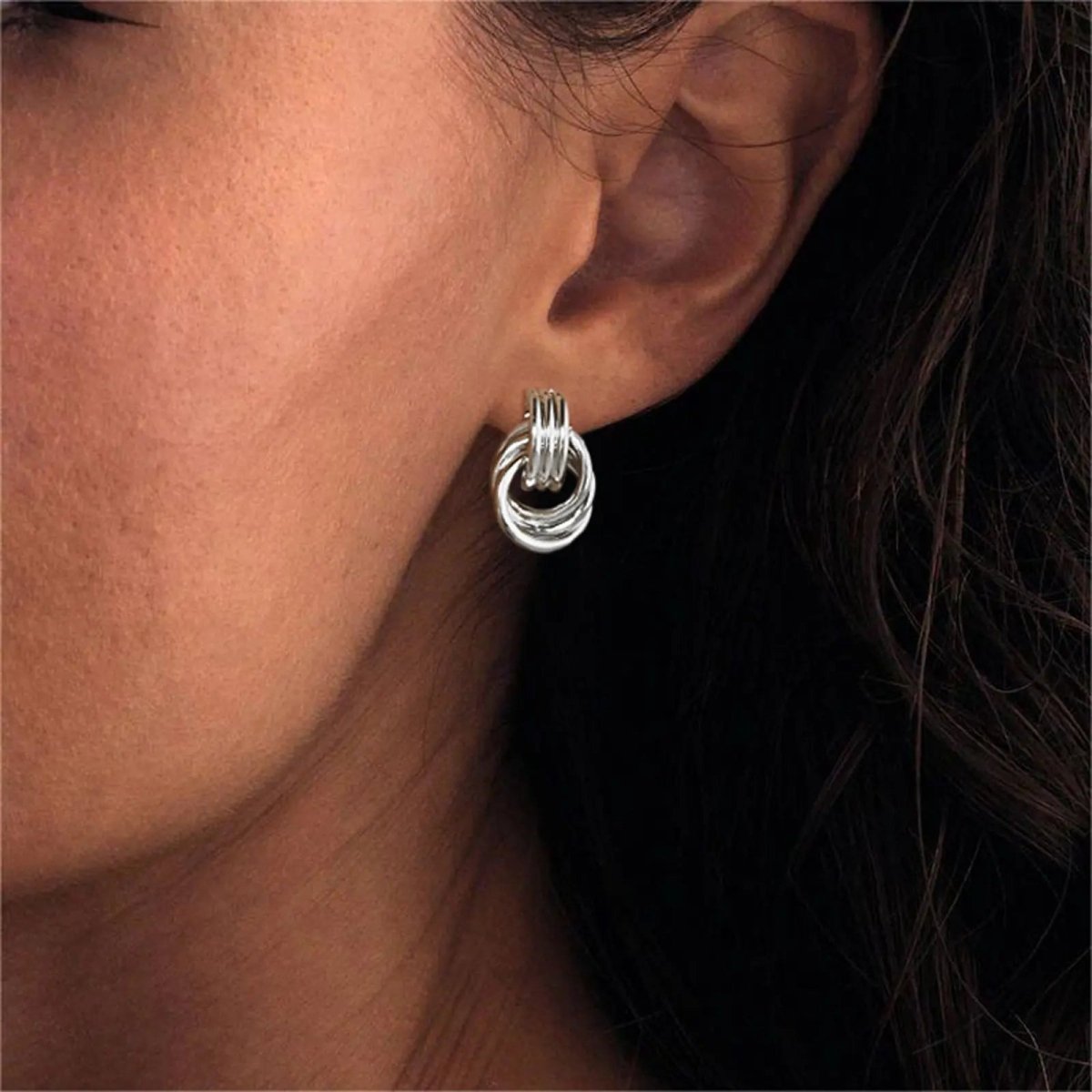 Chunky Hoop Knot Dangle Drop Stud Earrings - GOSFRY
