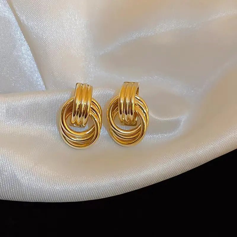 Chunky Hoop Knot Dangle Drop Stud Earrings - GOSFRY