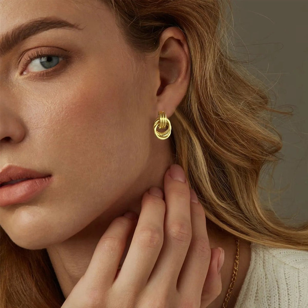 Chunky Hoop Knot Dangle Drop Stud Earrings - GOSFRY