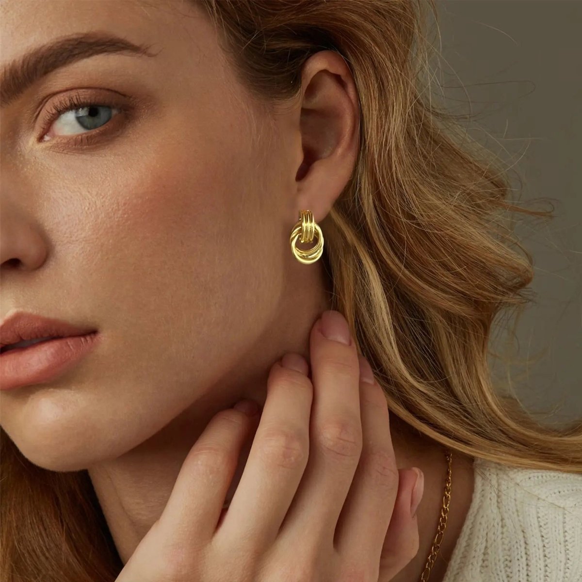 Chunky Hoop Knot Dangle Drop Stud Earrings - GOSFRY