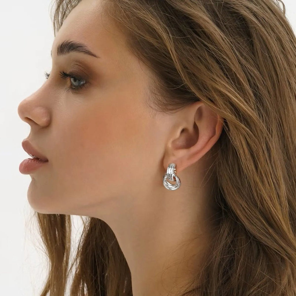 Chunky Hoop Knot Dangle Drop Stud Earrings - GOSFRY