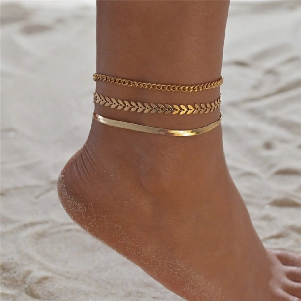 Dainty Cuban Fishbone Herringbone Anklet - GOSFRY