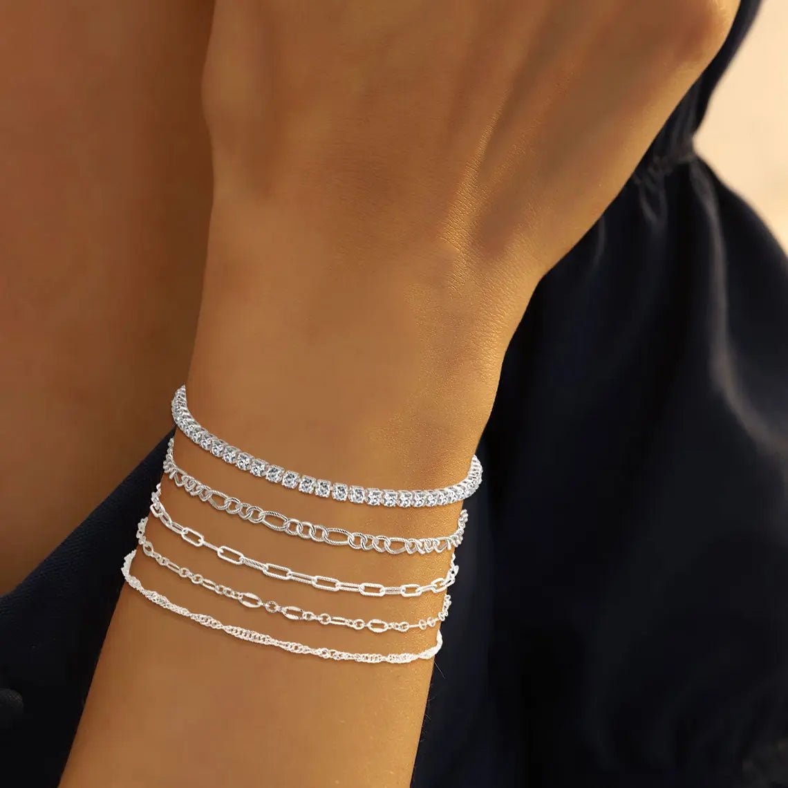 Gosfry 14K Silver Dainty Bracelet Stack - GOSFRY