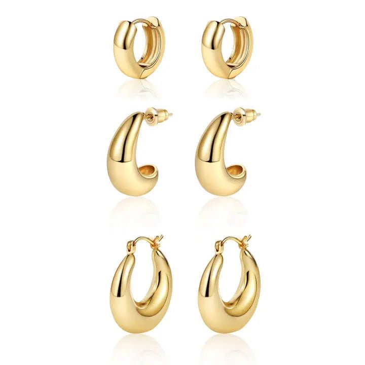 Gosfry 3 Pairs Chunky Hoop Earrings Set - GOSFRY