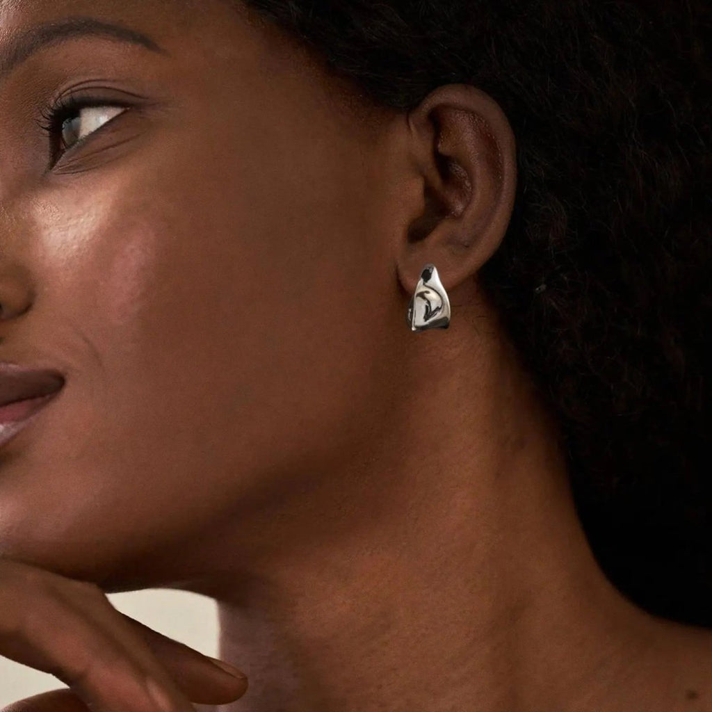 Gosfry Chunky Silver Geometric Stud Earrings - GOSFRY