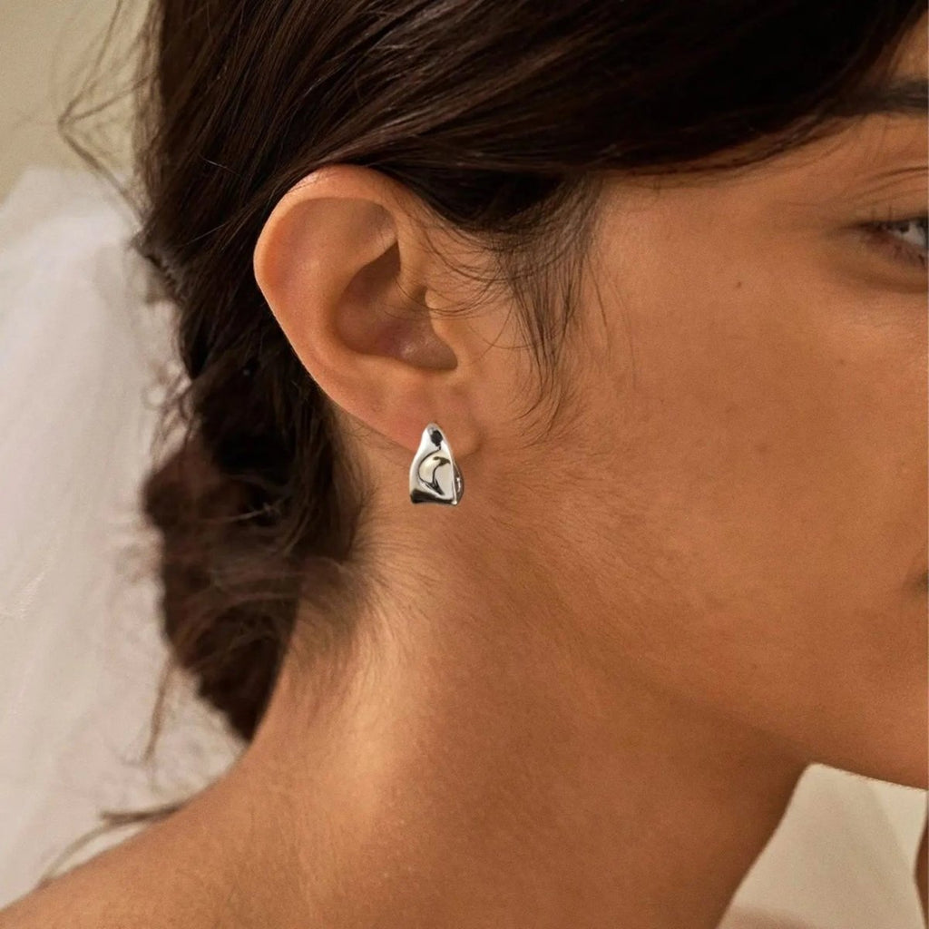 Gosfry Chunky Silver Geometric Stud Earrings - GOSFRY