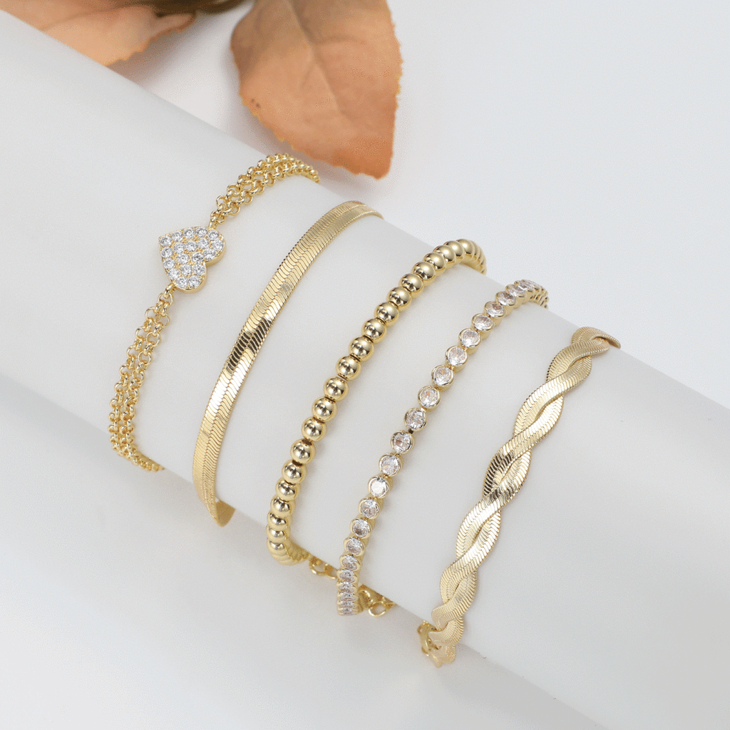 Gosfry Dainty Gold CZ Heart Bracelets Stack - GOSFRY