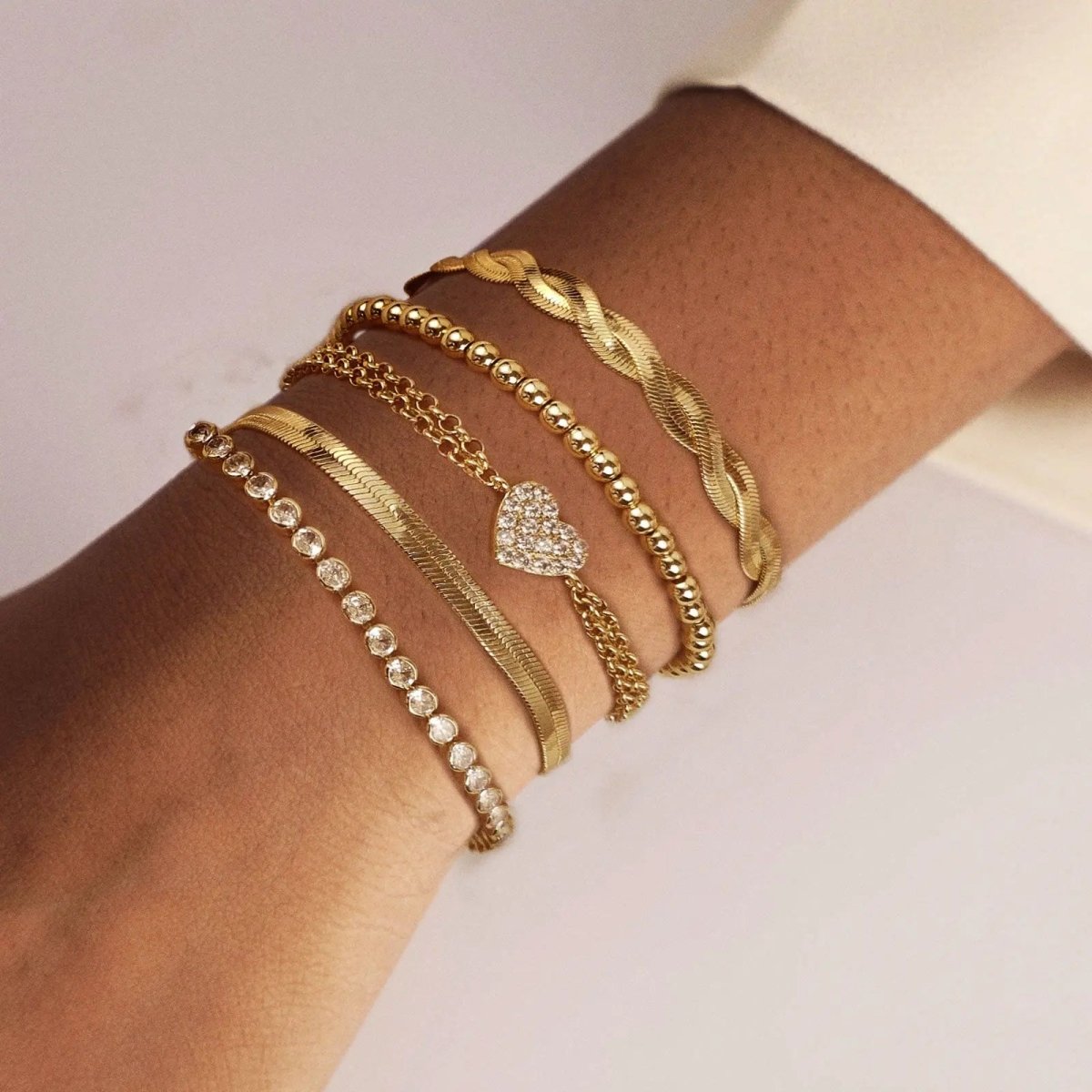 Gosfry Dainty Gold CZ Heart Bracelets Stack - GOSFRY