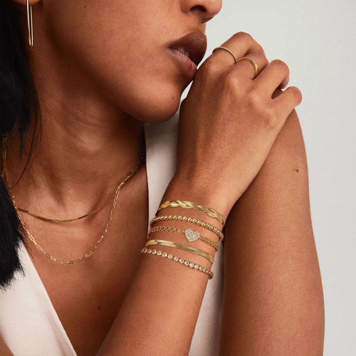 Gosfry Dainty Gold CZ Heart Bracelets Stack - GOSFRY