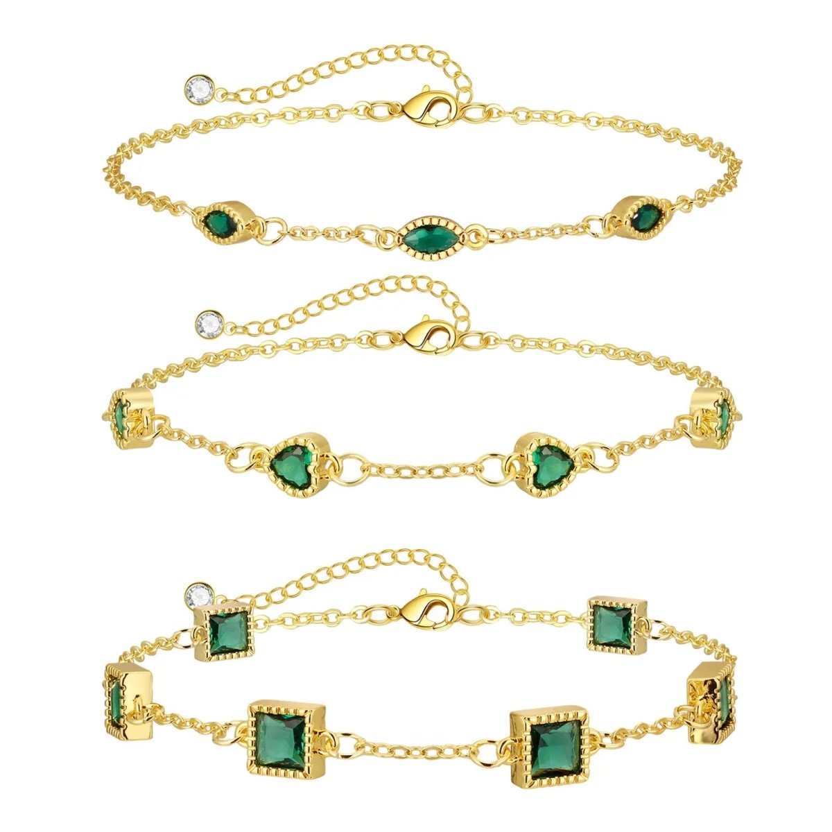Gosfry Dainty Green CZ Bracelets Stack - GOSFRY