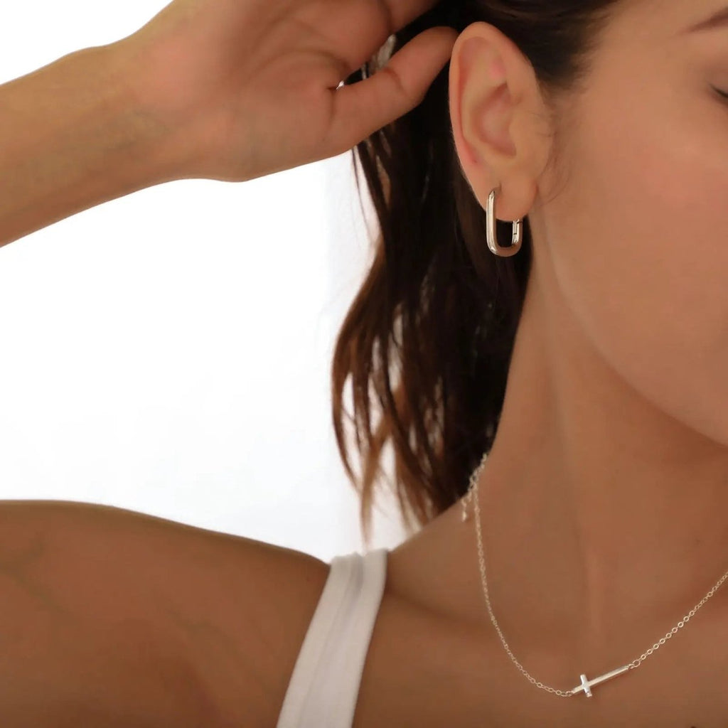 Gosfry Dainty Paperclip Huggie Silver Hoop Earrings - GOSFRY