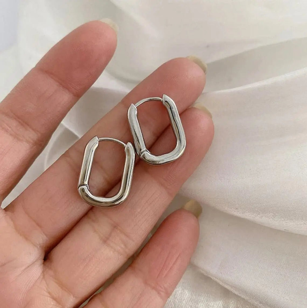 Gosfry Dainty Paperclip Huggie Silver Hoop Earrings - GOSFRY