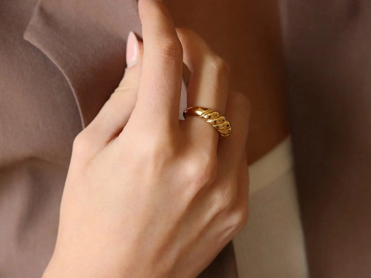 Gosfry Gold Croissant Dome Rings Size 6 to 9 - GOSFRY