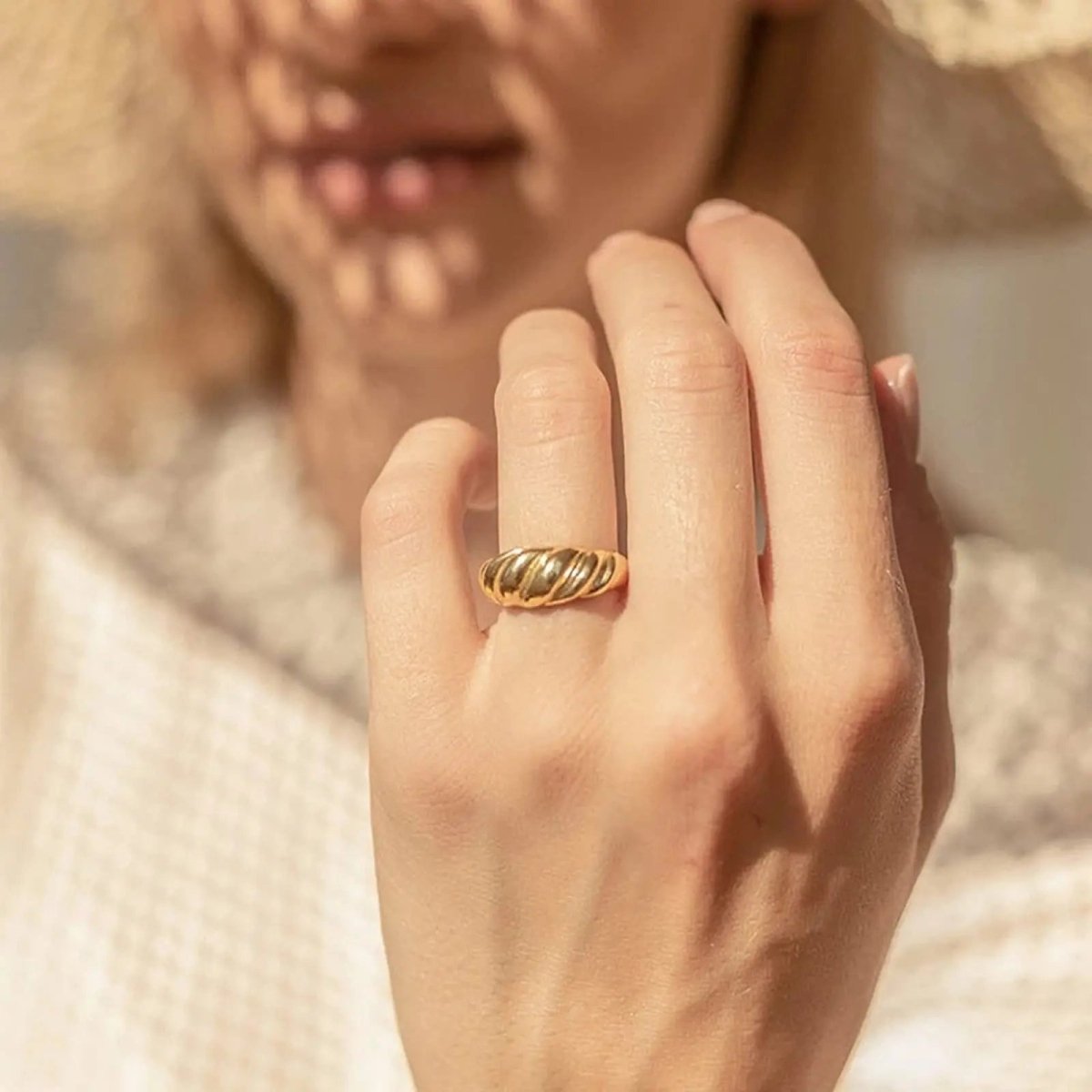 Gosfry Gold Croissant Dome Rings Size 6 to 9 - GOSFRY