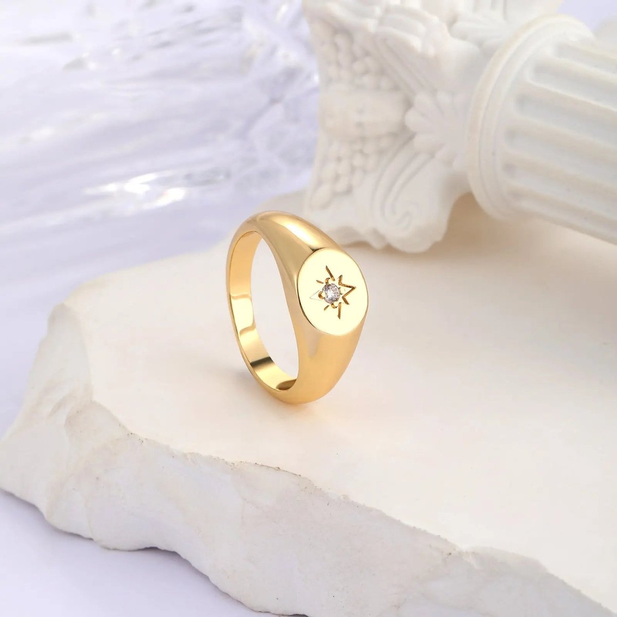 Gosfry Gold Engraved Rings with Flower Size 6 to 9 - GOSFRY