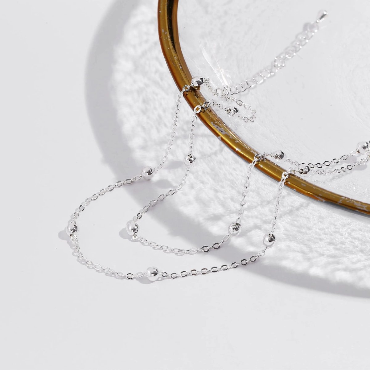 Gosfry Layered Silver Bead Ankle Bracelets - GOSFRY