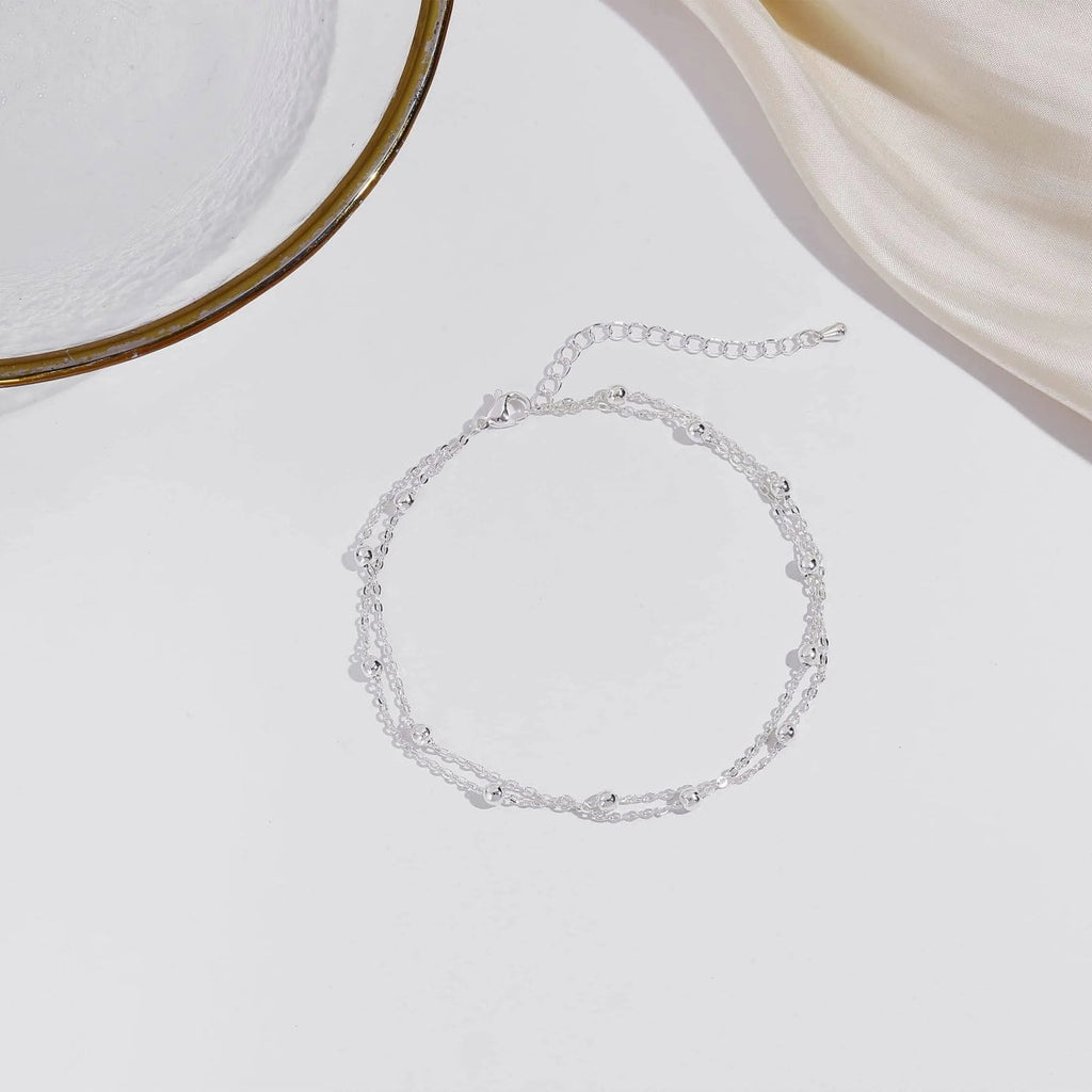 Gosfry Layered Silver Bead Ankle Bracelets - GOSFRY