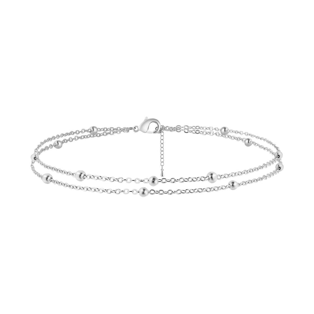 Gosfry Layered Silver Bead Ankle Bracelets - GOSFRY