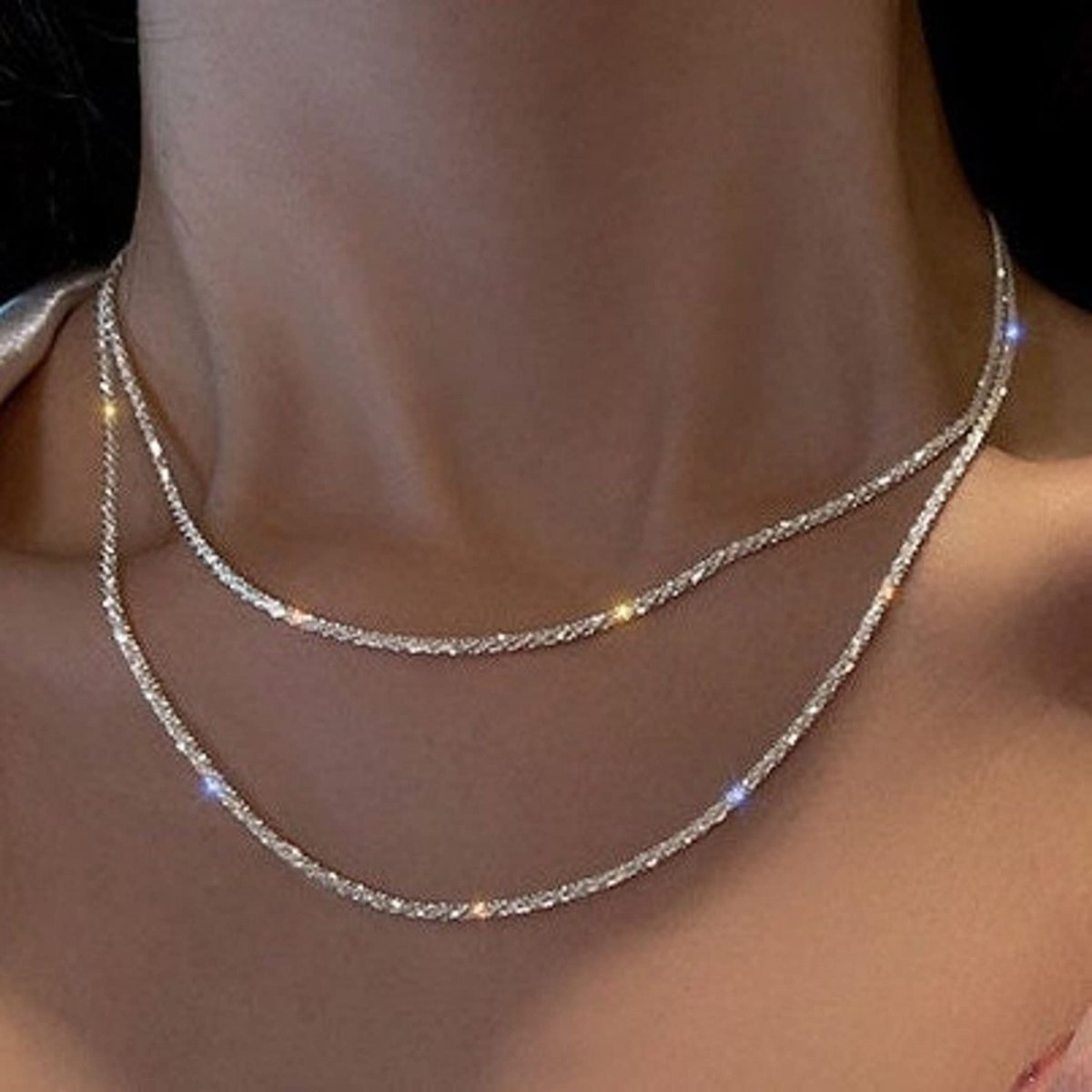 Gosfry Layered Silver Shiny Rope Necklaces - GOSFRY