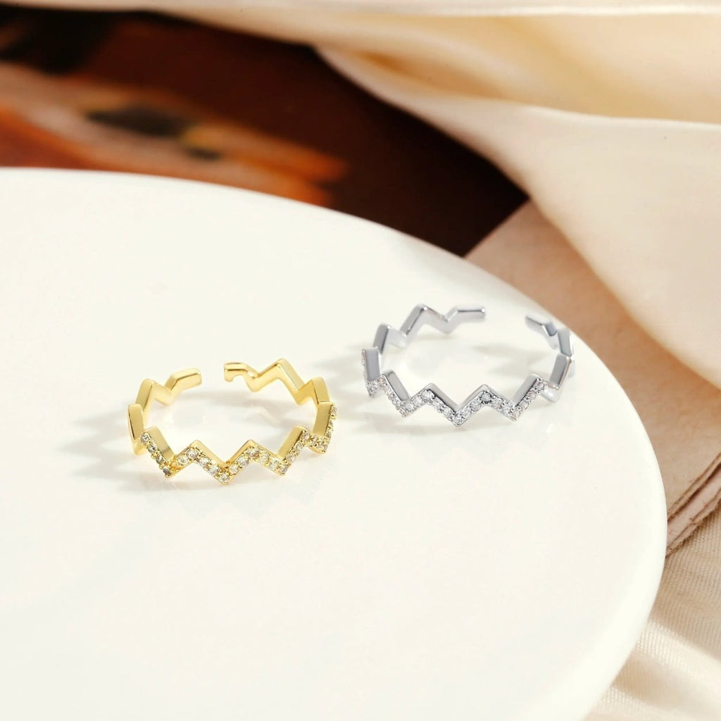 Gosfry Silver/Gold Opening Wave Pattern Rings - GOSFRY