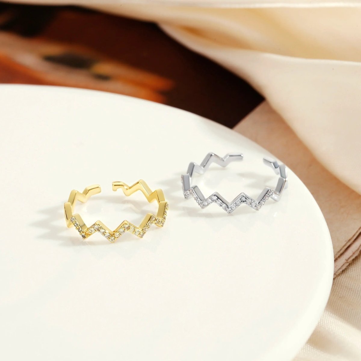 Gosfry Silver/Gold Opening Wave Pattern Rings - GOSFRY
