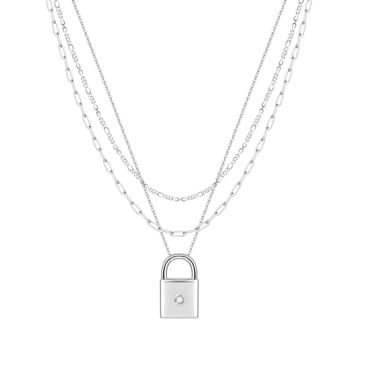 Gosfry Sliver Layered Lock Necklaces - GOSFRY