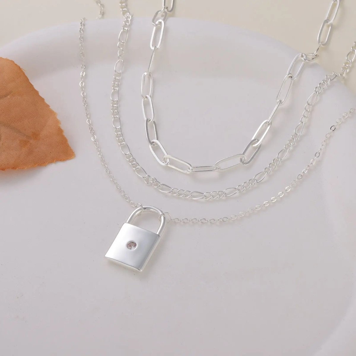 Gosfry Sliver Layered Lock Necklaces - GOSFRY