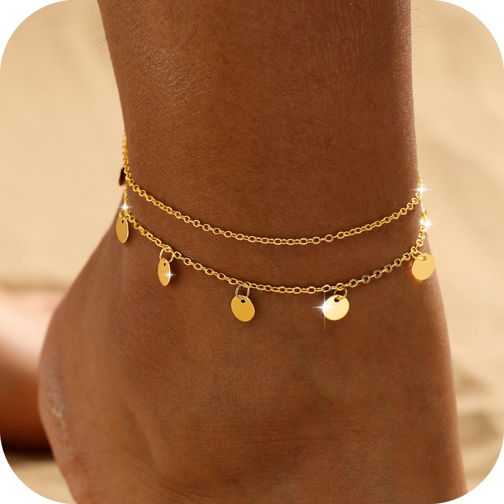 GOSFRY 14K Gold Plated Anklet Bracelets for Women Love Waterproof Stackable Set Dainty Summer Beach  Seaside Anklet Jewelry Gifts