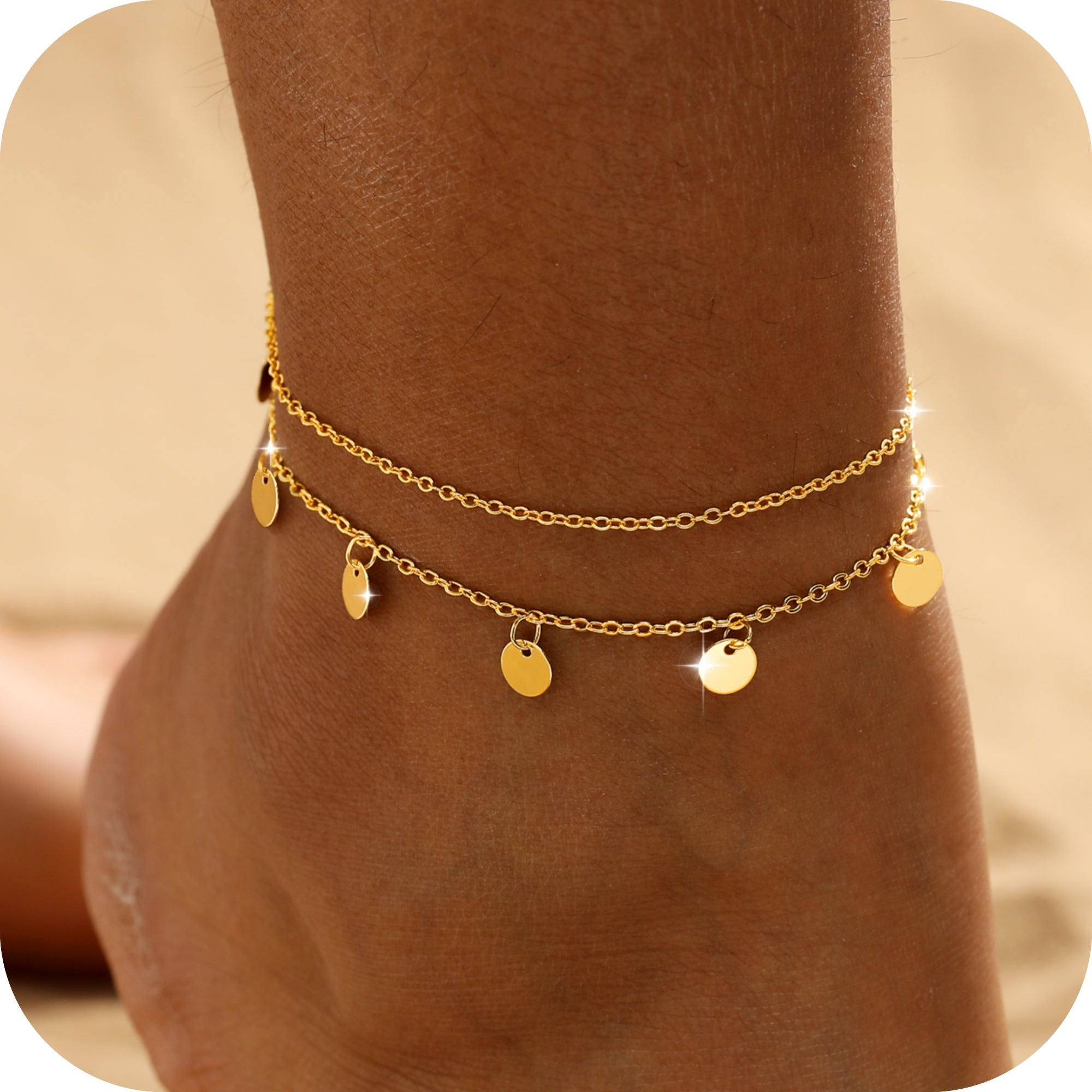 GOSFRY 14K Gold Plated Anklet Bracelets for Women Love Waterproof Stackable Set Dainty Summer Beach  Seaside Anklet Jewelry Gifts